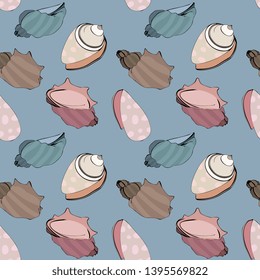 Seamless Vector Sea Shells Illustration Pattern