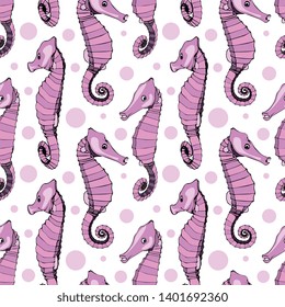 Seamless Vector Seahorse Illustration Pattern