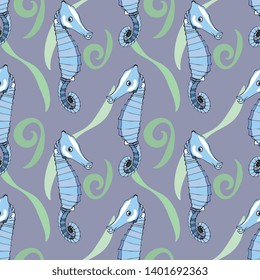 Seamless Vector Seahorse Illustration Pattern
