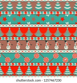 Seamless vector set of christmas patterns on lines