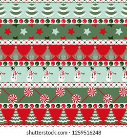 Seamless vector set of christmas patterns on lines