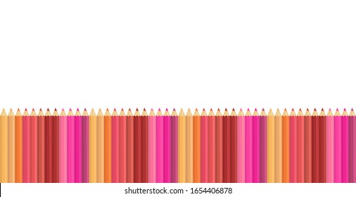 Conjunto vectorial de lápices de colores sin fisuras fila en color inferior naranja, rojo y rosa