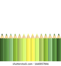 Seamless vector set of color pencils row on bottom color green and yellow tone