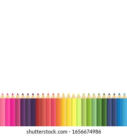Nahtlose Vektorillustration mit Farbstiften, Stifte einzeln auf weißem Hintergrund, Hintergrundgrafik, Broschüre, Banner, Design-Vorlage. 