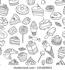 Seamless vector set of different sweets. Sweets icon. Sweets logo. 