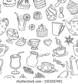 Seamless vector set of different sweets. Sweets icon. Sweets logo. 