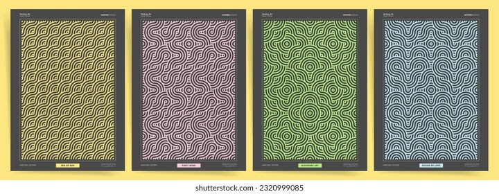 Seamless Vector Set of Geometric Texture on a Black Background. Wavy Graphic Design and Traditional Asian Ornaments for Covers, Books, Posters, Backgrounds. 