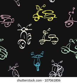 seamless vector set of scooter, black background, wallpaper