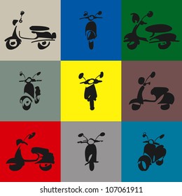 seamless vector set of scooter, black background, wallpaper