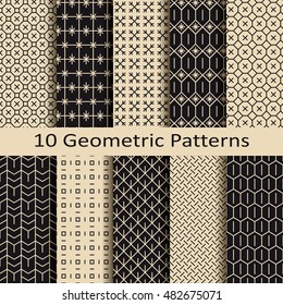 nahtloser Vektorsatz von zehn geometrischen monochromen Mustern