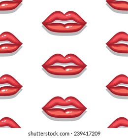 Seamless vector sexual background with bright red, glistening lips