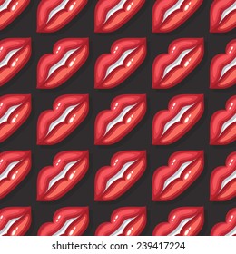 Seamless vector sexual background with bright red, glistening lips
