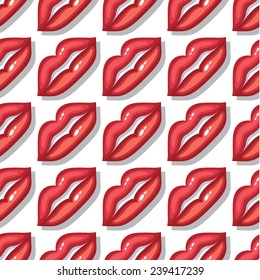 Seamless vector sexual background with bright red, glistening lips