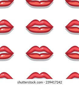 Seamless vector sexual background with bright red, glistening lips