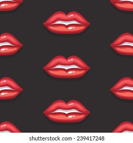 Seamless vector sexual background with bright red, glistening lips