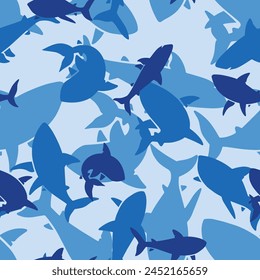 Seamless vector shark camouflage pattern army pattern shark silhouettes