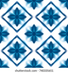Seamless vector shibori pattern. Traditional craft Indigo blue tie-dye textile background.