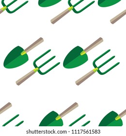 Seamless Vector Shovel and Pitchfork Pattern. Garden Tools Print