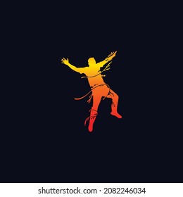 Seamless vector silhouette people standing, walking and jumping