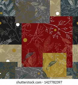 
Seamless vector silhouettes of colors mixed with geometric pattern, polka dots in seamless vector design for fashion, fabrics, wallpaper and wrapping paper. Beautiful pattern in vintage style.