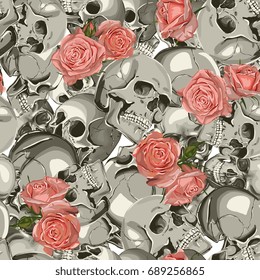 Seamless Vector Skull With Roses Pattern