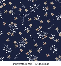 seamless vector small flower design pattern on navy background