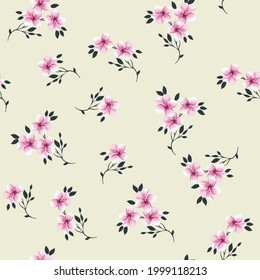seamless vector small flower design pattern on yellow background