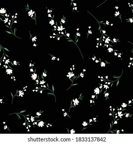 seamless vector small flower pattern on black background