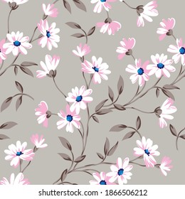 seamless vector small flower pattern on grey background