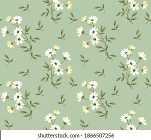 seamless vector small flower pattern on  green background 