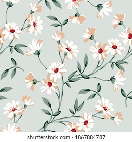 Seamless Vector Small Flower Pattern On Green Background