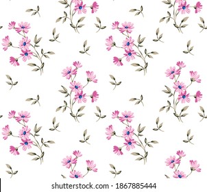 seamless vector small flower pattern on white background 