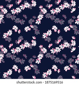 seamless vector small flower pattern and halftone on navy background