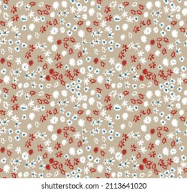 seamless vector small flower pattern on brown background 