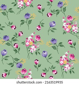 seamless vector small flower Pattern on green background