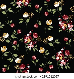 seamless vector small flower Pattern on black background