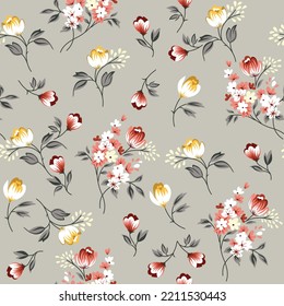 seamless vector small flower Pattern on grey background