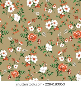 seamless vector small flower Pattern on brown background