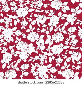 seamless vector small flower pattern on red stock background
