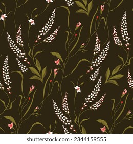 seamless vector small flower pattern on green background