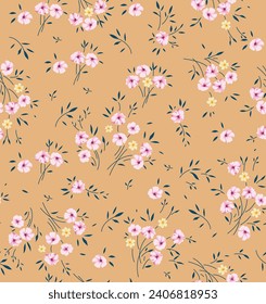 seamless vector small flower pattern on brown background