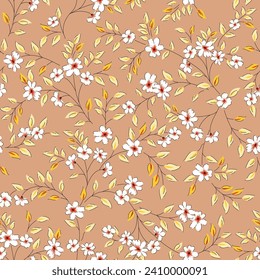 seamless vector small flower Pattern on brown background