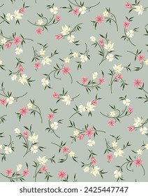 seamless vector small flower Pattern on green background