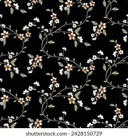 seamless vector small flower pattern on black background