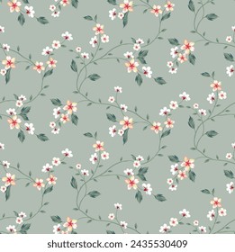 seamless vector small flower pattern on green background