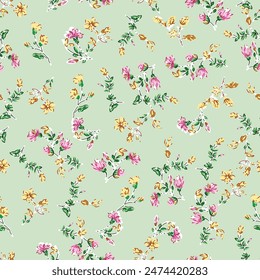 seamless vector small flower pattern on green background