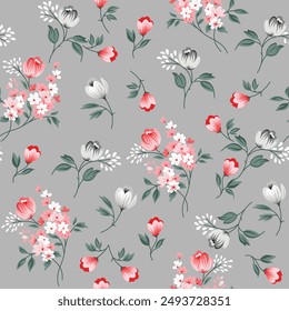 seamless vector small flower Pattern on grey