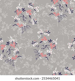 seamless vector small flower pattern on grey