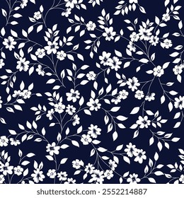 seamless vector small flower Pattern on navy background