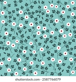 seamless vector small flower pattern on green